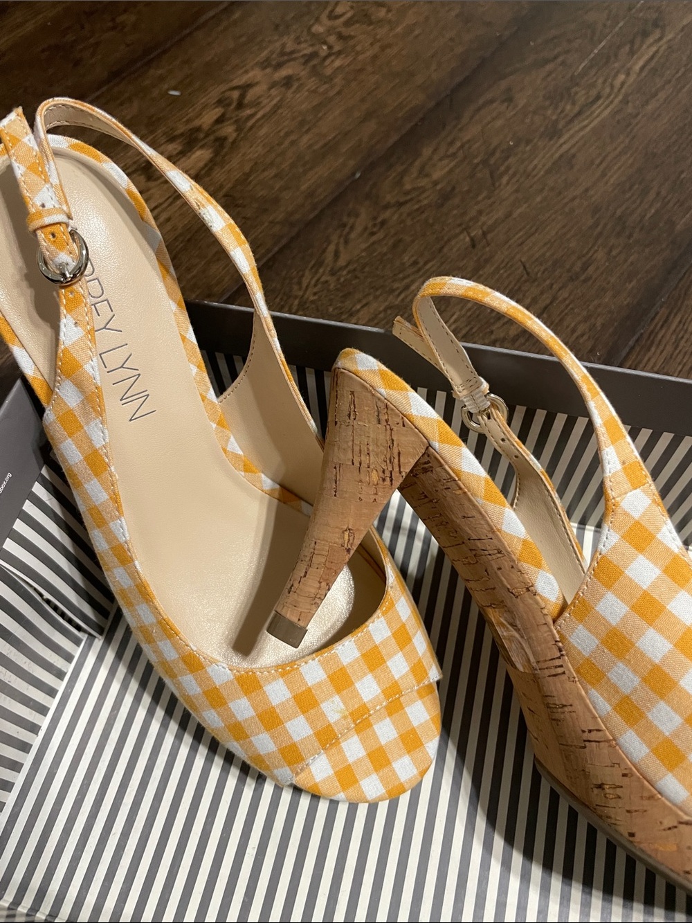 Aubrey Lynn Yellow Gingham Slingback Heels